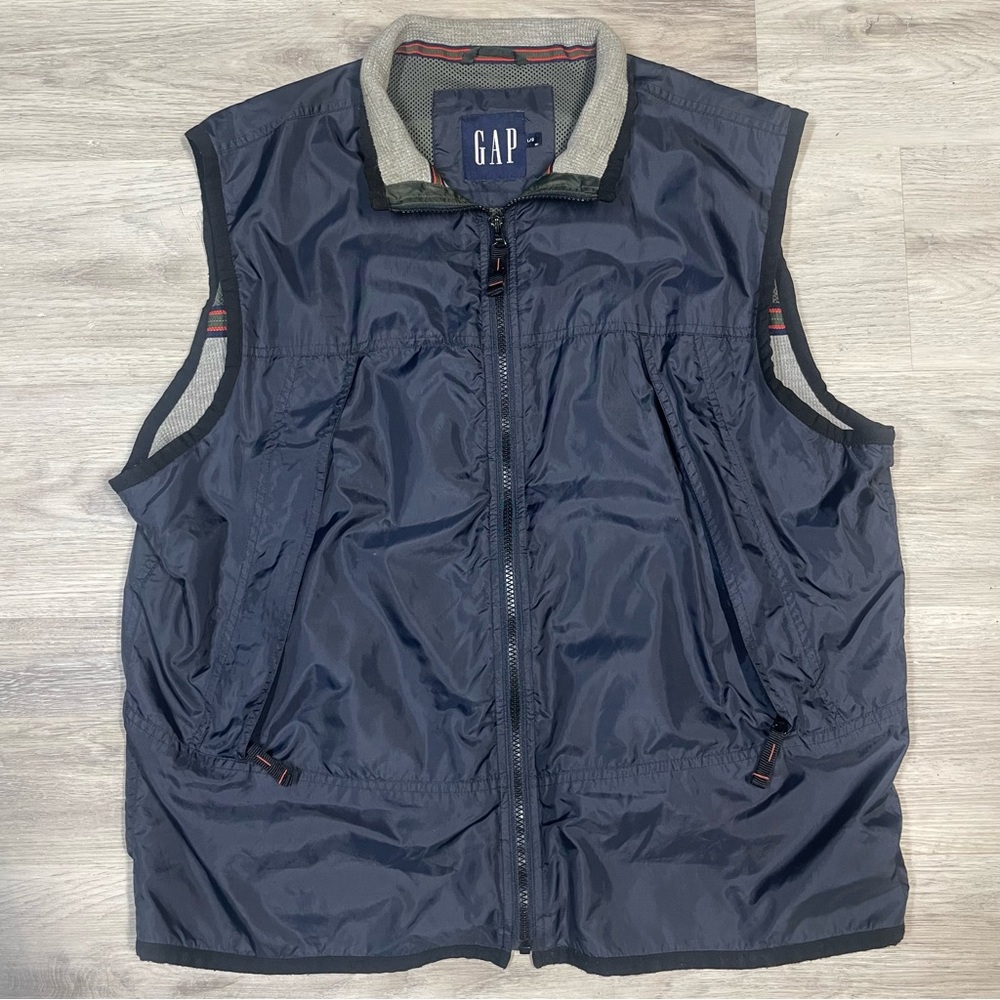 GAP Men's Deep Blue Sleeveless Vest nylon 4 pocket reversible sz L